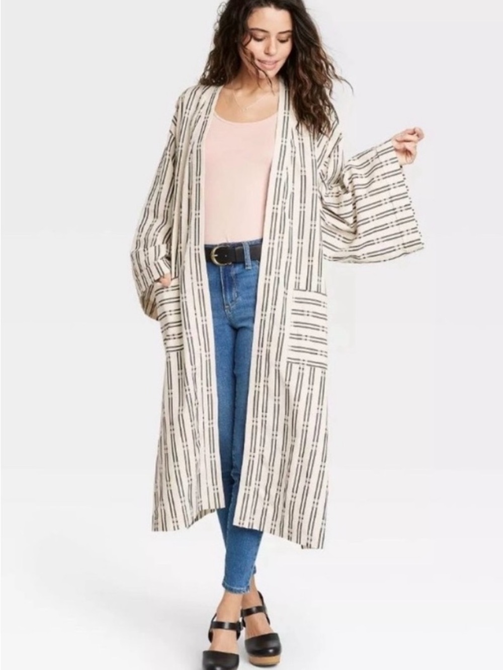 Universal Thread Yarn Dye Striped Kimono Duster One Size Boho